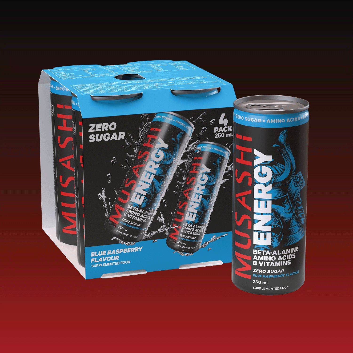 Musashi Energy Drink 250ml (4 Packs x 6) - Blue Raspberry