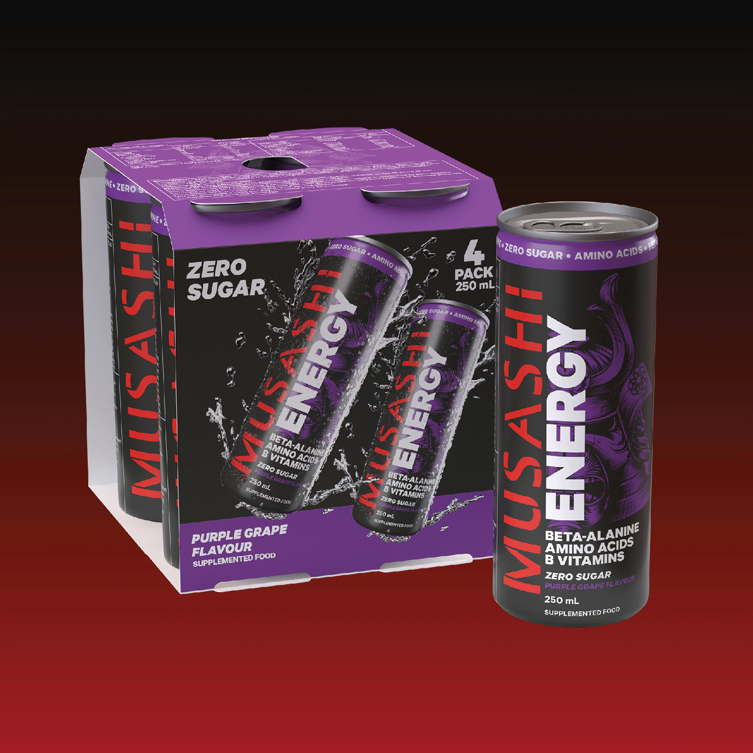 Musashi Energy Drink 250ml (4 Packs x 6) - Purple Grape