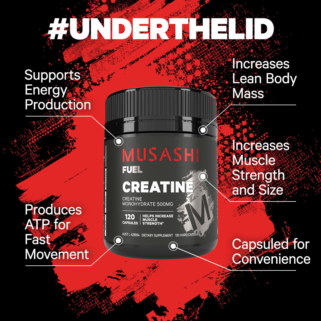 Musashi Creatine 120 Capsules - Under the Lid