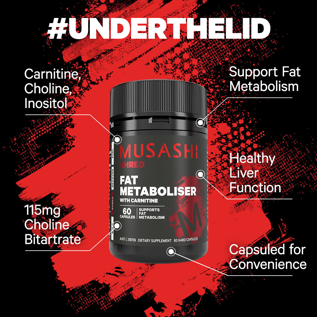 Musashi Fat Metaboliser with Carnitine 60 Capsules - Under the lid