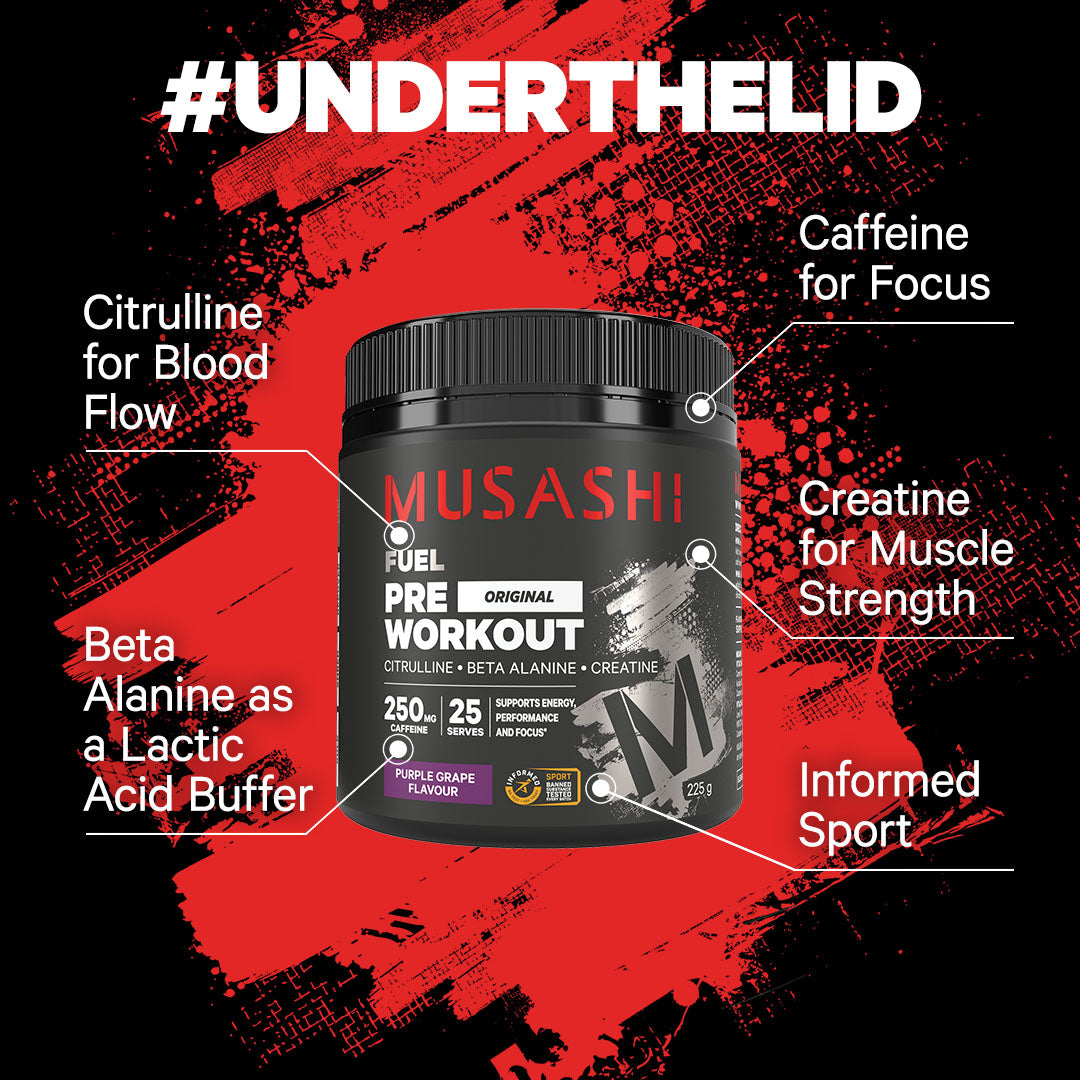 Musashi Pre Workout 225g - Under the lid