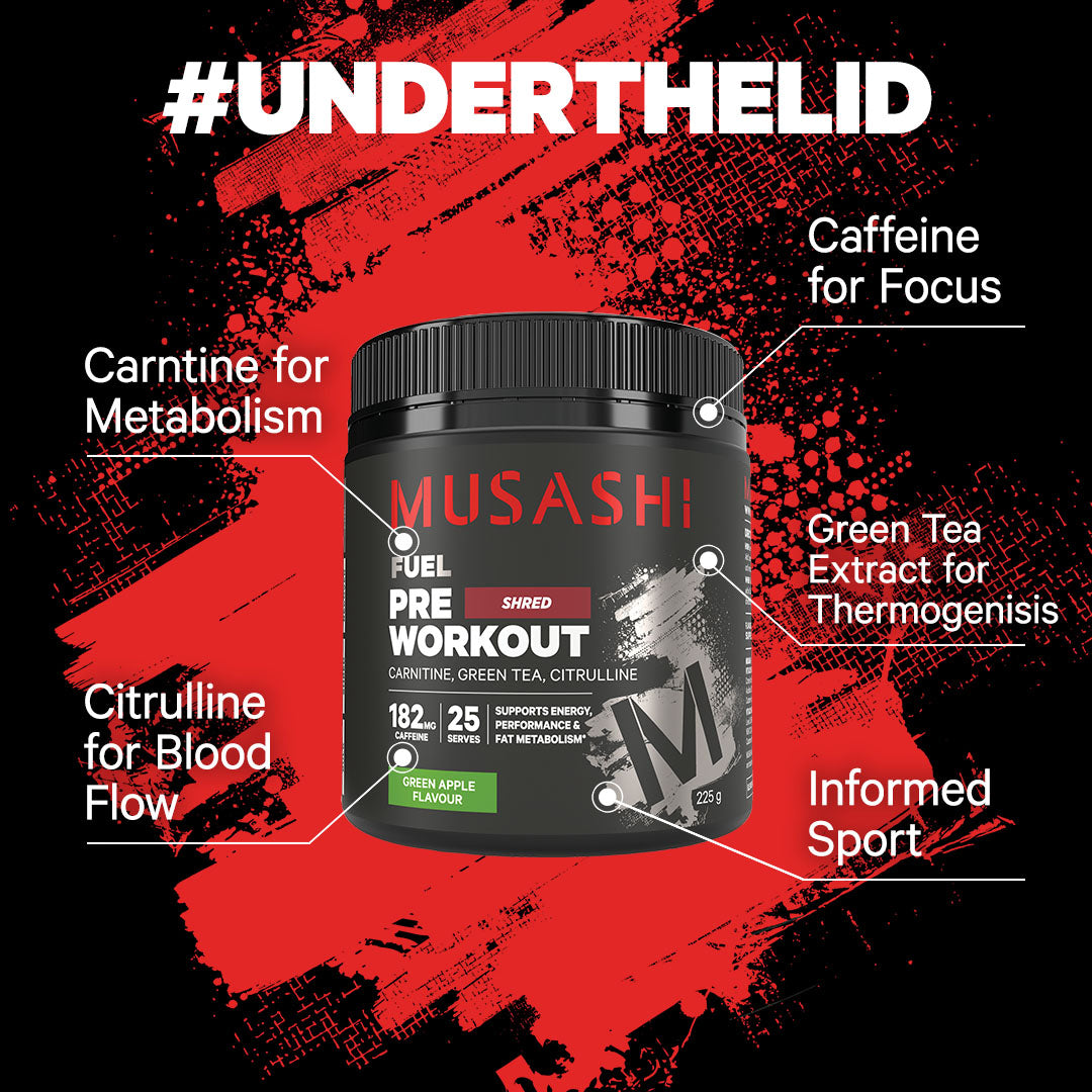 Musashi Pre Workout Shred 225g - Under the lid