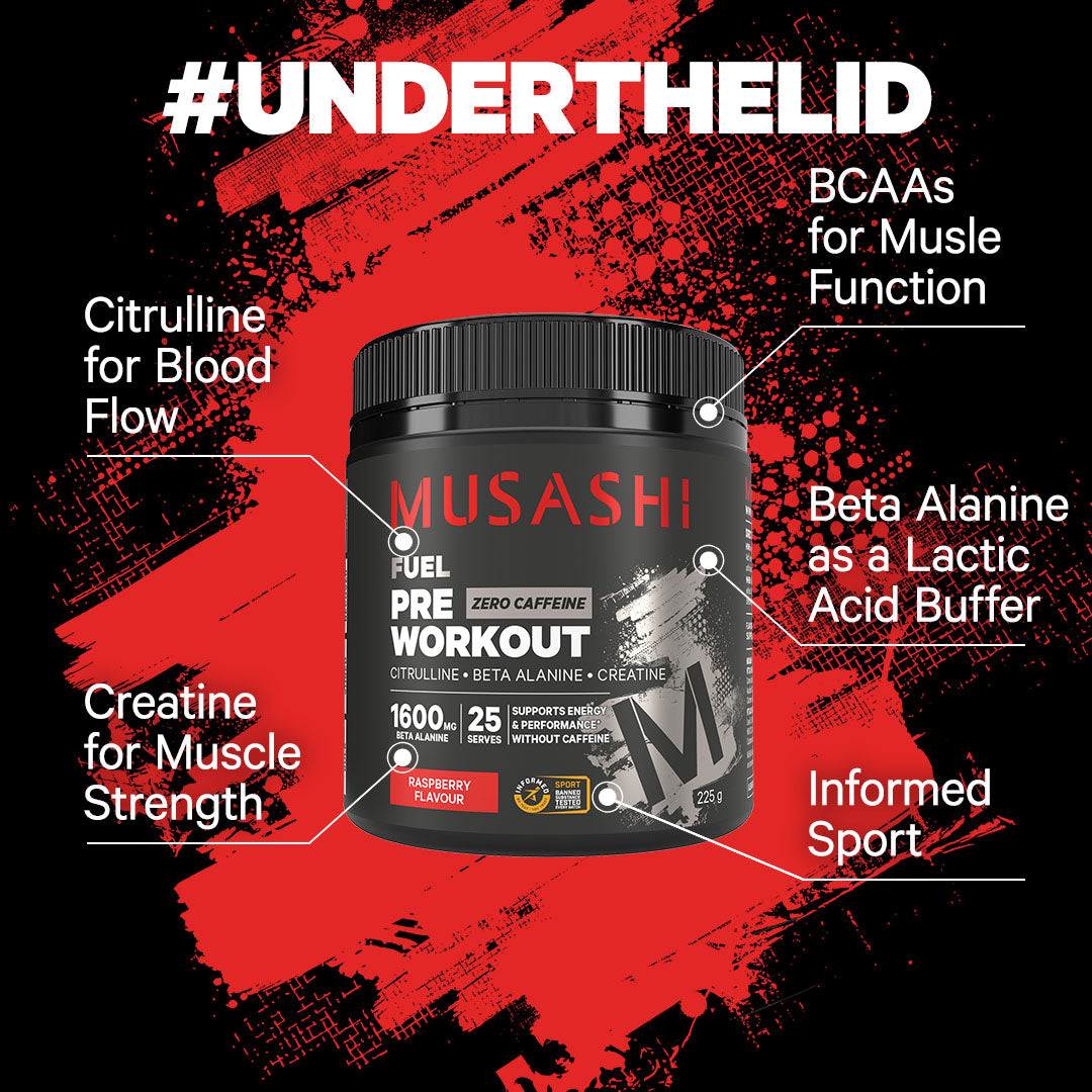 Musashi Pre Workout Zero Caffeine - Under the lid