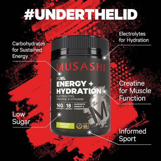 Musashi Energy + Hydration Powder Under the Lid