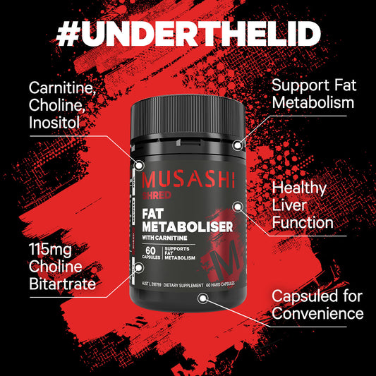 Musashi Fat Metaboliser with Carnitine 60 Capsules - Under the lid