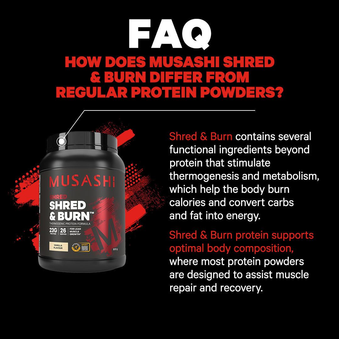 Musashi Shred & Burn Protein Powder - FAQ